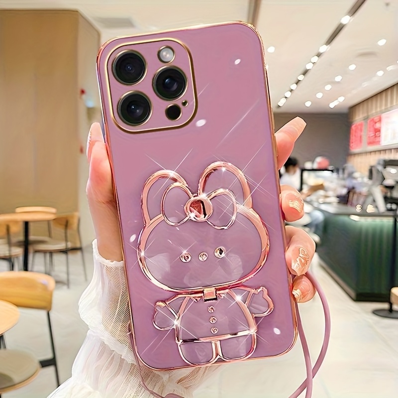 Phone Case - New Fashionable Phone Case Suitable for Iphone 11 12 13 14 15 16 16Pro 15Pro Max 16Plus Phone Case, Rabbit 3D Stand Ultra-Thin Electroplated Soft Phone Case Protective Case with Hand Chain