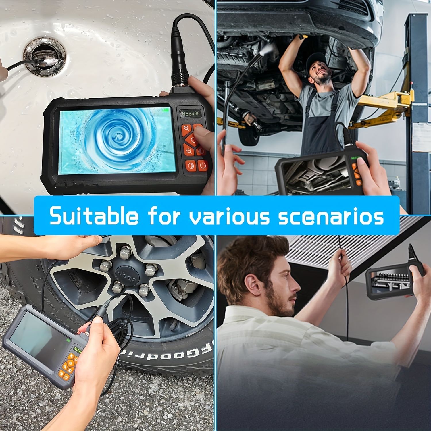 1pc 1/5/10/20M Inspection Endoscope Camera with Light, 1080P HD Borescope Camera with Light, 4.3