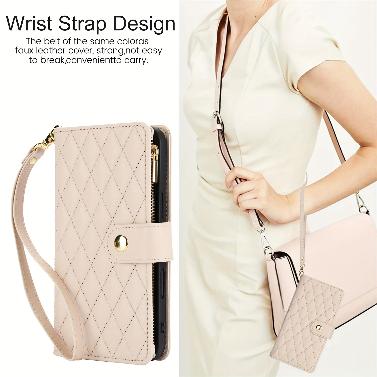 Wallet Case for iPhone 17/ 16e/ 16/ 15/ 14/ 13/ 12/ 11 Pro Max/ XR/ X/ XS/ XS Max/ 16 Plus/ 12 Mini/ 13 Mini/ SE 2020/ SE 2022/ Air 2025, Adjustable Crossbody Zipper Purse Case Card Holder with Kickstand Detachable Wrist Strap, Flip Folio Case