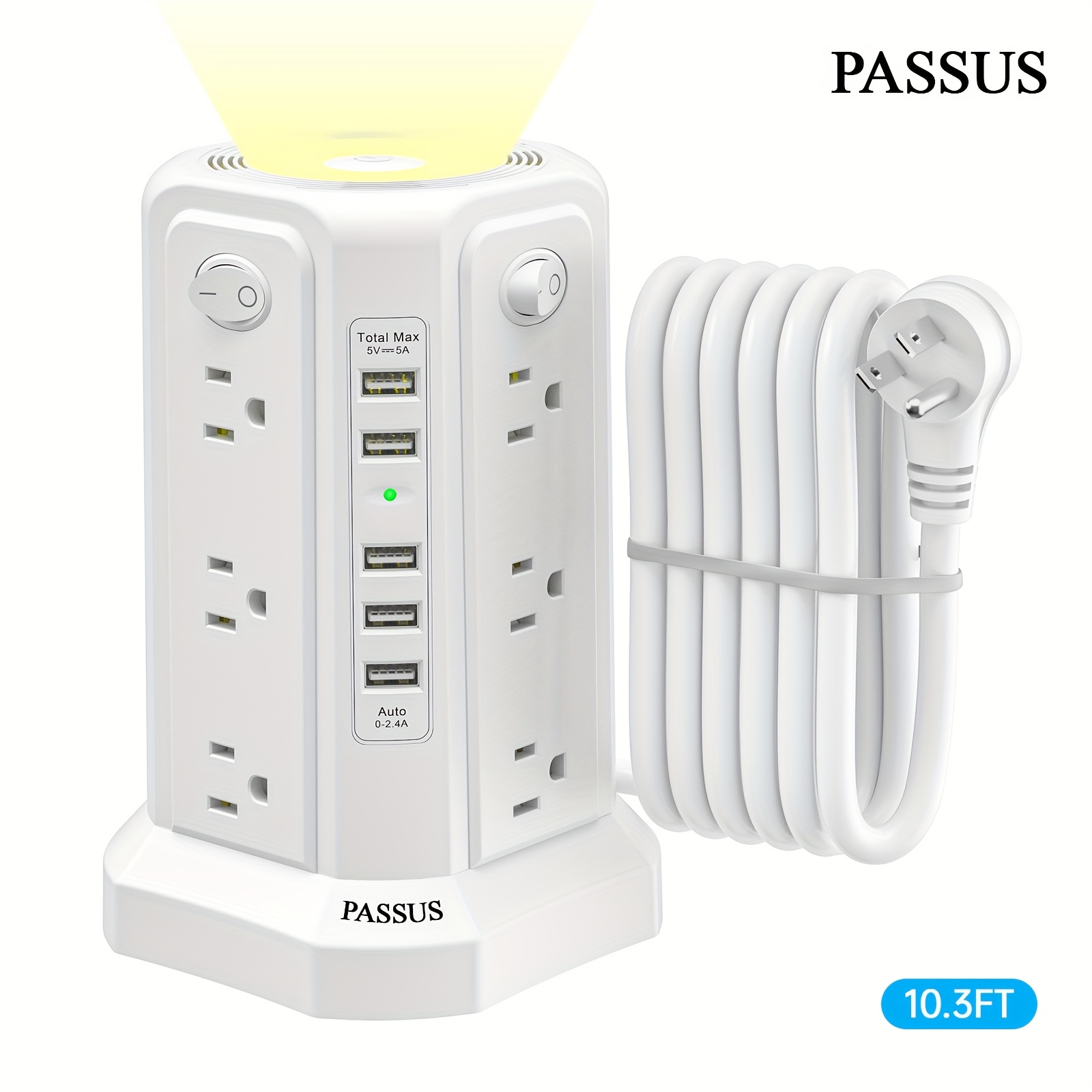10ft/6ft Extension Cord with Multiple Outlets, 17in 1 Surge Protector, Power Board with USB Ports, 5 USB Interfaces, PD18W/20W Fast Charging, with A Night Light Multi Plug Outlet Charging Station, Suitable for Home Office And Dormitory Use - Image 7