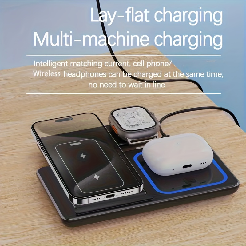3-In-1 Fast Wireless Charging Station, 15W Foldable Charger Stand, for Iphone 15/14/13/12/11/Pro/Max/Mini/Plus/X/Xr/Xs/Max/Se/8/Plus, Iwatch 1-9, Airpods 3/2/Pro - USB Connector, Lightweight Design, USB Power, Efficient Charging, Compact Design