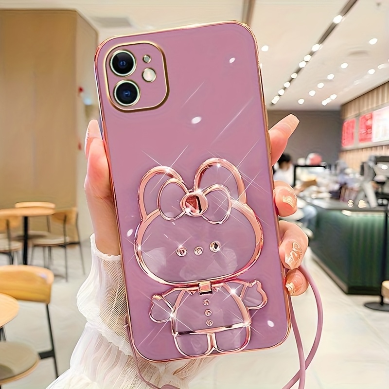 Phone Case - New Fashionable Phone Case Suitable for Iphone 11 12 13 14 15 16 16Pro 15Pro Max 16Plus Phone Case, Rabbit 3D Stand Ultra-Thin Electroplated Soft Phone Case Protective Case with Hand Chain