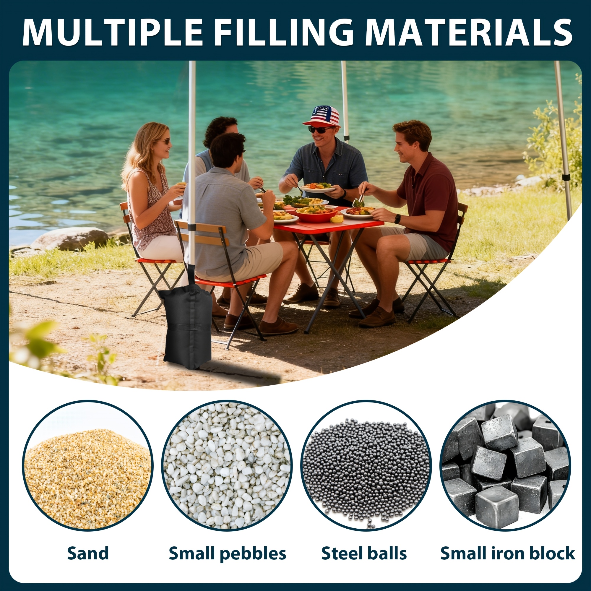 4pcs Heavy Duty Gazebo Weights Suitable for Pop Up Tents, Patio Umbrellas, Trampoline Canopy & Sand Bags - 600D PVC Sand Fillable Bags for Outdoor Stability, Windproof Anchors for Sun Shelter, Tent, for Use (No Revision)