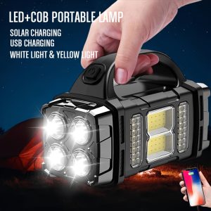 B B BRIGHT Multifunctional Solar Portable Lamp, LED with COB Emergency Light, USB Charging, Protection, Front And Rear Dual Light Source Illumination, Can Charge Mobile Phones, White And Yellow Light Flashlight, Suitable for Camping, Hiking, Repair