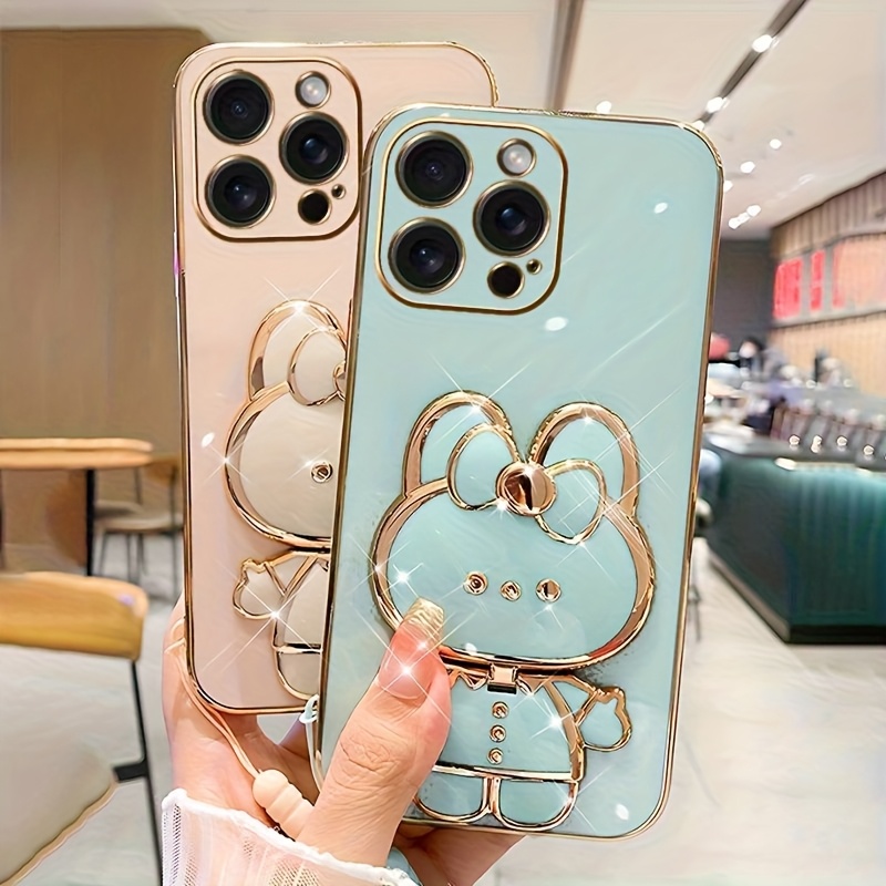 Phone Case - New Fashionable Phone Case Suitable for Iphone 11 12 13 14 15 16 16Pro 15Pro Max 16Plus Phone Case, Rabbit 3D Stand Ultra-Thin Electroplated Soft Phone Case Protective Case with Hand Chain