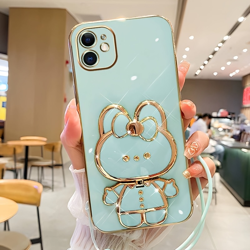 Phone Case - New Fashionable Phone Case Suitable for Iphone 11 12 13 14 15 16 16Pro 15Pro Max 16Plus Phone Case, Rabbit 3D Stand Ultra-Thin Electroplated Soft Phone Case Protective Case with Hand Chain