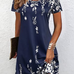 Casual Retro Style Short-Sleeved Tourist Spring And Summer Clothing Dress