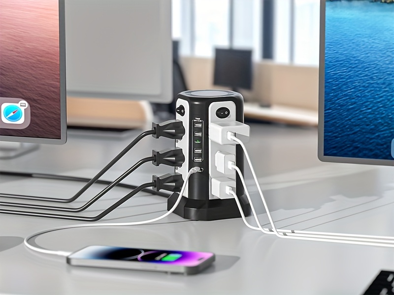 10ft/6ft Extension Cord with Multiple Outlets, 17in 1 Surge Protector, Power Board with USB Ports, 5 USB Interfaces, PD18W/20W Fast Charging, with A Night Light Multi Plug Outlet Charging Station, Suitable for Home Office And Dormitory Use