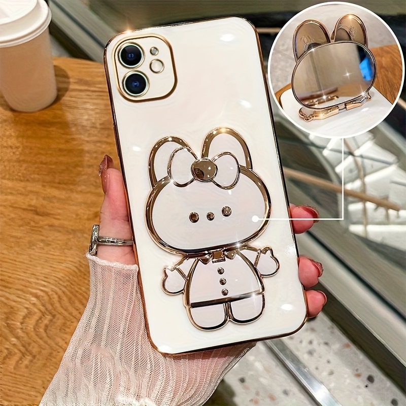 Phone Case - New Fashionable Phone Case Suitable for Iphone 11 12 13 14 15 16 16Pro 15Pro Max 16Plus Phone Case, Rabbit 3D Stand Ultra-Thin Electroplated Soft Phone Case Protective Case with Hand Chain