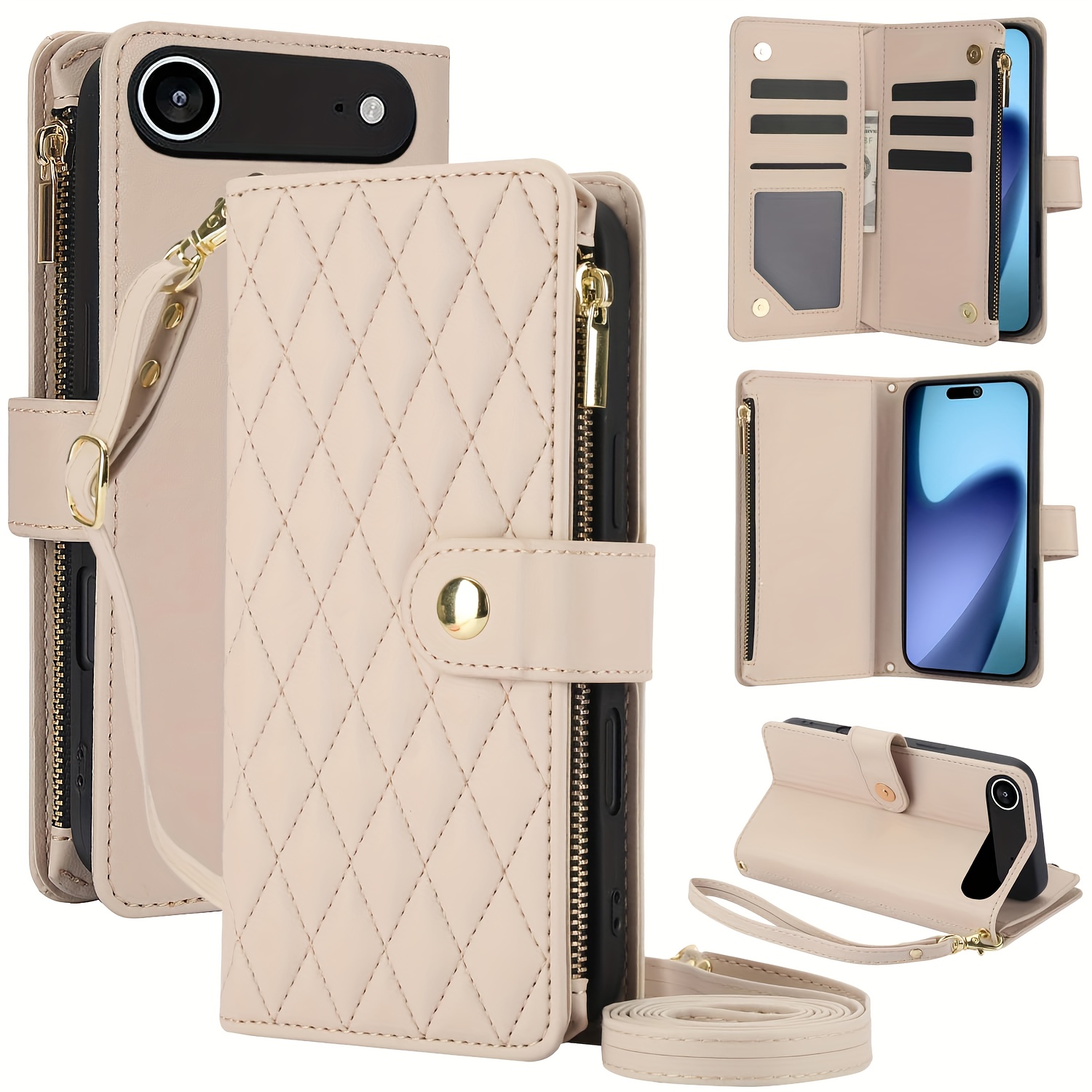 Wallet Case for iPhone 17/ 16e/ 16/ 15/ 14/ 13/ 12/ 11 Pro Max/ XR/ X/ XS/ XS Max/ 16 Plus/ 12 Mini/ 13 Mini/ SE 2020/ SE 2022/ Air 2025, Adjustable Crossbody Zipper Purse Case Card Holder with Kickstand Detachable Wrist Strap, Flip Folio Case - Image 54