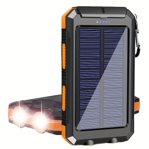 10000/20000Mah Solar Power Bank, External Backup Battery Pack with USB C Input/Output/Led Flashlight, Compatible with Samsung, Ipad, Suitable for Outdoor And Camping Quick Charger with Dual USB Ports, Built-In LED And Compass, Compatible with All