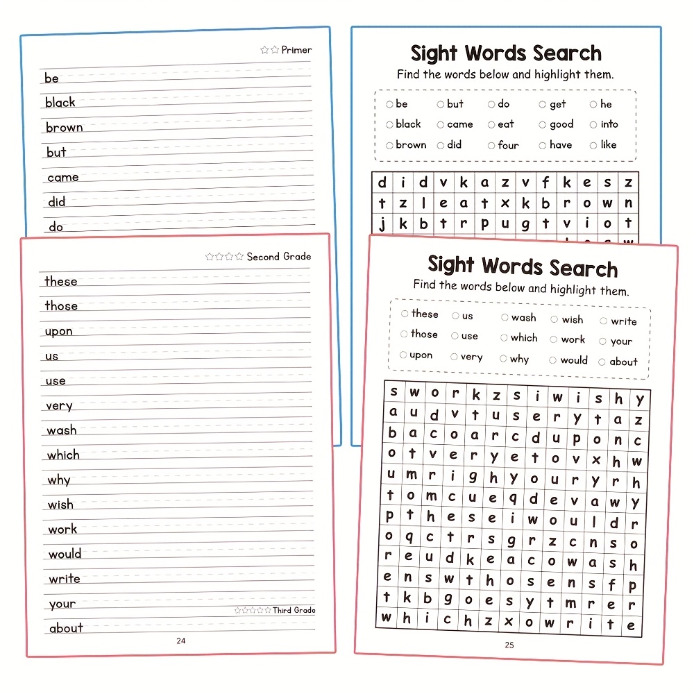 A 32-Page, Mixed-Color Paper Learning Book with 220 Common Words, Including Word Search Games, Suitable for Learning Activities, Home Education Supplies, And Christmas Gifts