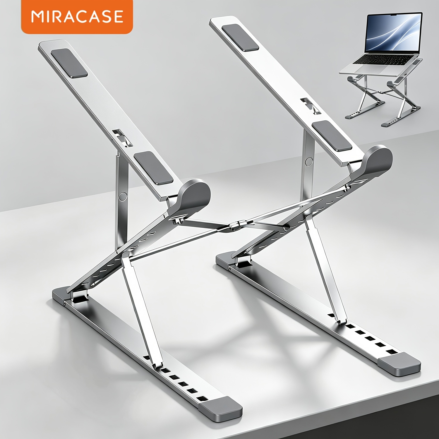 Metal Dual-Layer Laptop Stand, Foldable Portable Height Adjustable Notebook Riser Holder, Ergonomic Cooling Elevated Base Compatible with 10-15 Inch Laptops