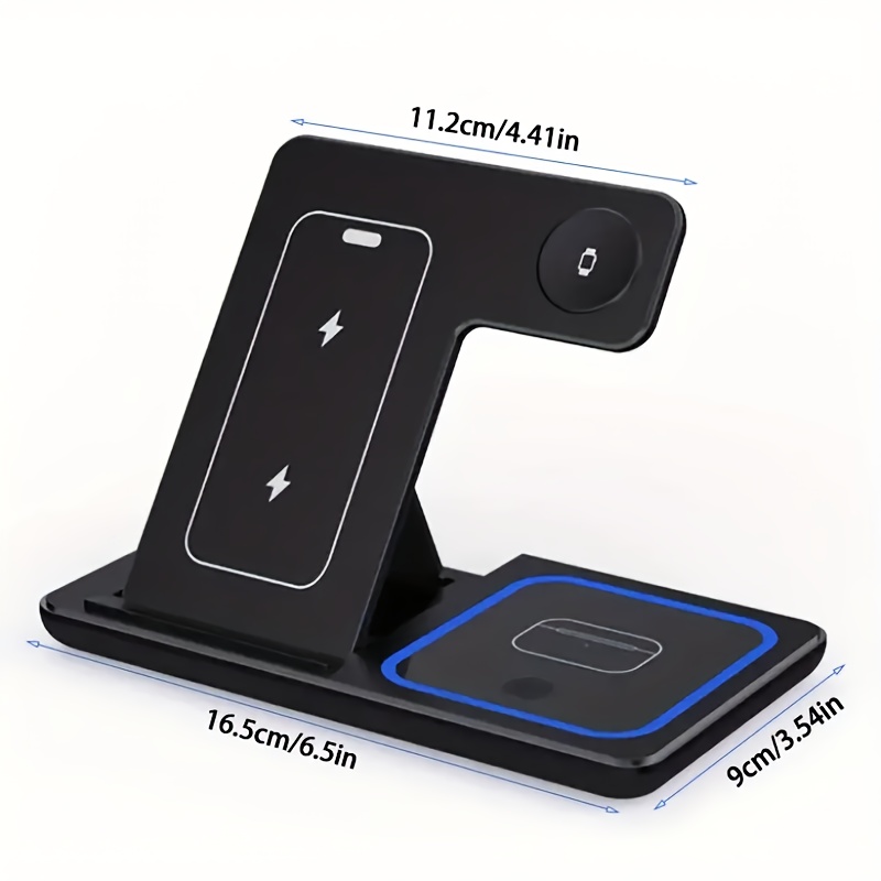 3-In-1 Fast Wireless Charging Station, 15W Foldable Charger Stand, for Iphone 15/14/13/12/11/Pro/Max/Mini/Plus/X/Xr/Xs/Max/Se/8/Plus, Iwatch 1-9, Airpods 3/2/Pro - USB Connector, Lightweight Design, USB Power, Efficient Charging, Compact Design