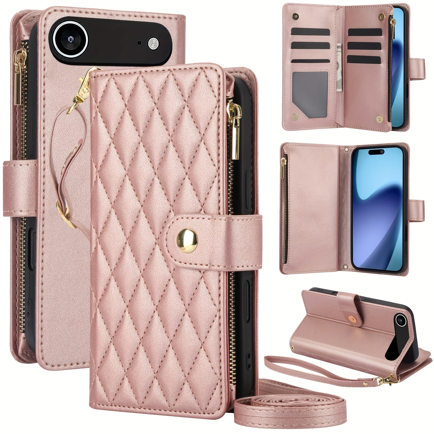 Wallet Case for iPhone 17/ 16e/ 16/ 15/ 14/ 13/ 12/ 11 Pro Max/ XR/ X/ XS/ XS Max/ 16 Plus/ 12 Mini/ 13 Mini/ SE 2020/ SE 2022/ Air 2025, Adjustable Crossbody Zipper Purse Case Card Holder with Kickstand Detachable Wrist Strap, Flip Folio Case - Image 55