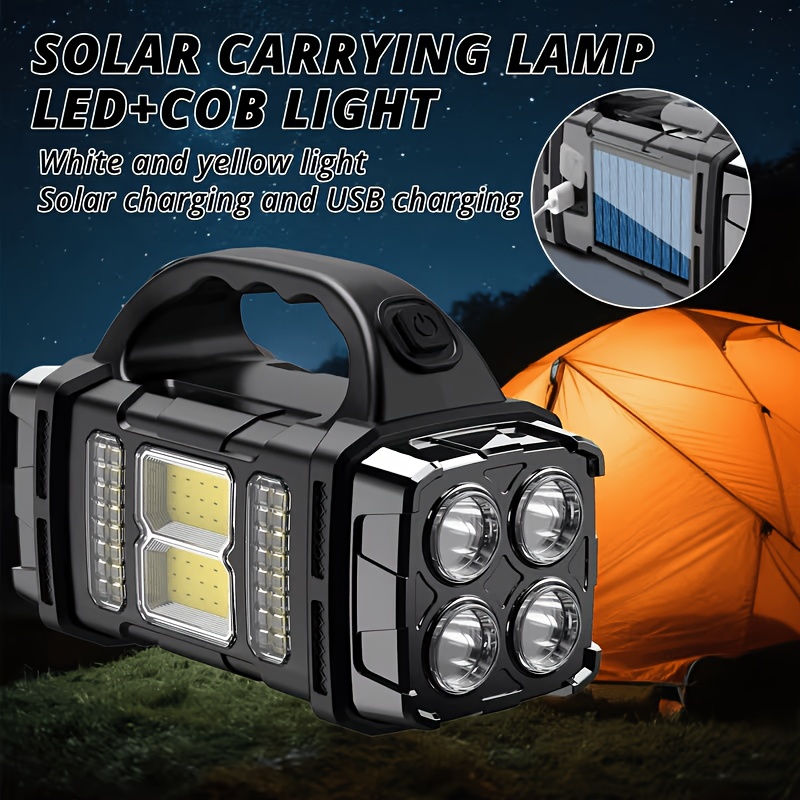 B B BRIGHT Multifunctional Solar Portable Lamp, LED with COB Emergency Light, USB Charging, Protection, Front And Rear Dual Light Source Illumination, Can Charge Mobile Phones, White And Yellow Light Flashlight, Suitable for Camping, Hiking, Repair