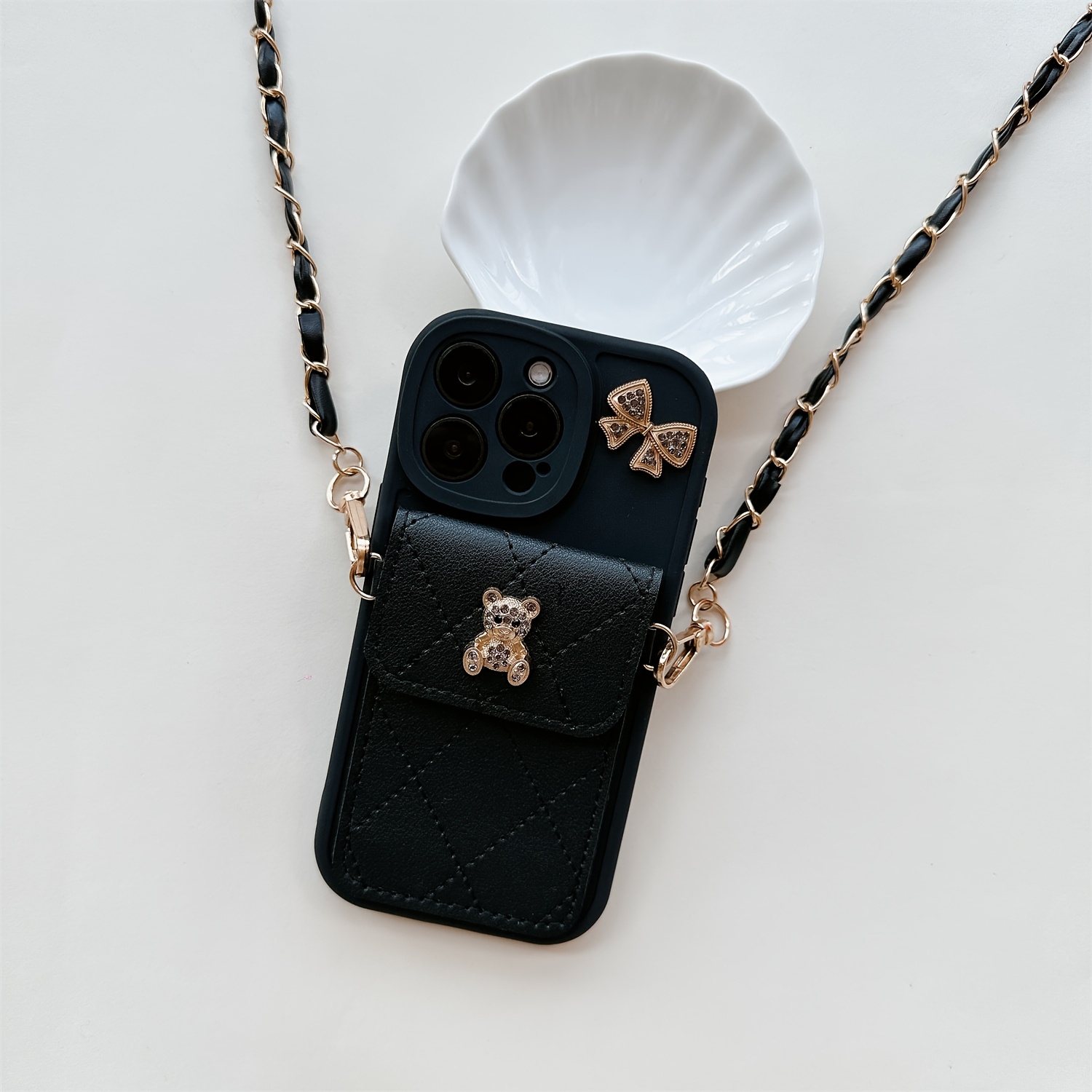 Phone Case - Stylish Cartoon Bear Bow Card Holder Phone Case with a Lanyard, Compatible with for Iphone 17/17 Pro/17 Air/17 Pro Max/16/15/14/13/12/11. This Anti-Fall Protective Cover Is a Trendy And Unique Accessory for Girls