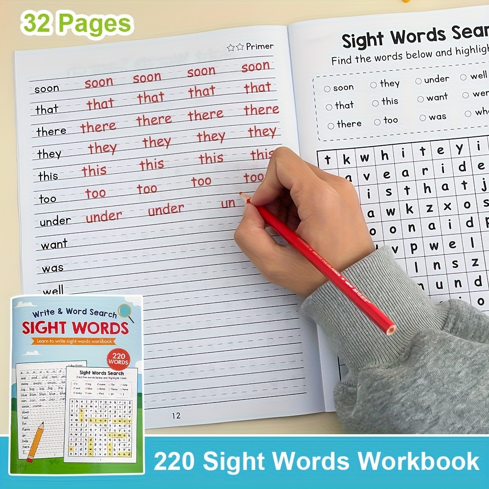 A 32-Page, Mixed-Color Paper Learning Book with 220 Common Words, Including Word Search Games, Suitable for Learning Activities, Home Education Supplies, And Christmas Gifts