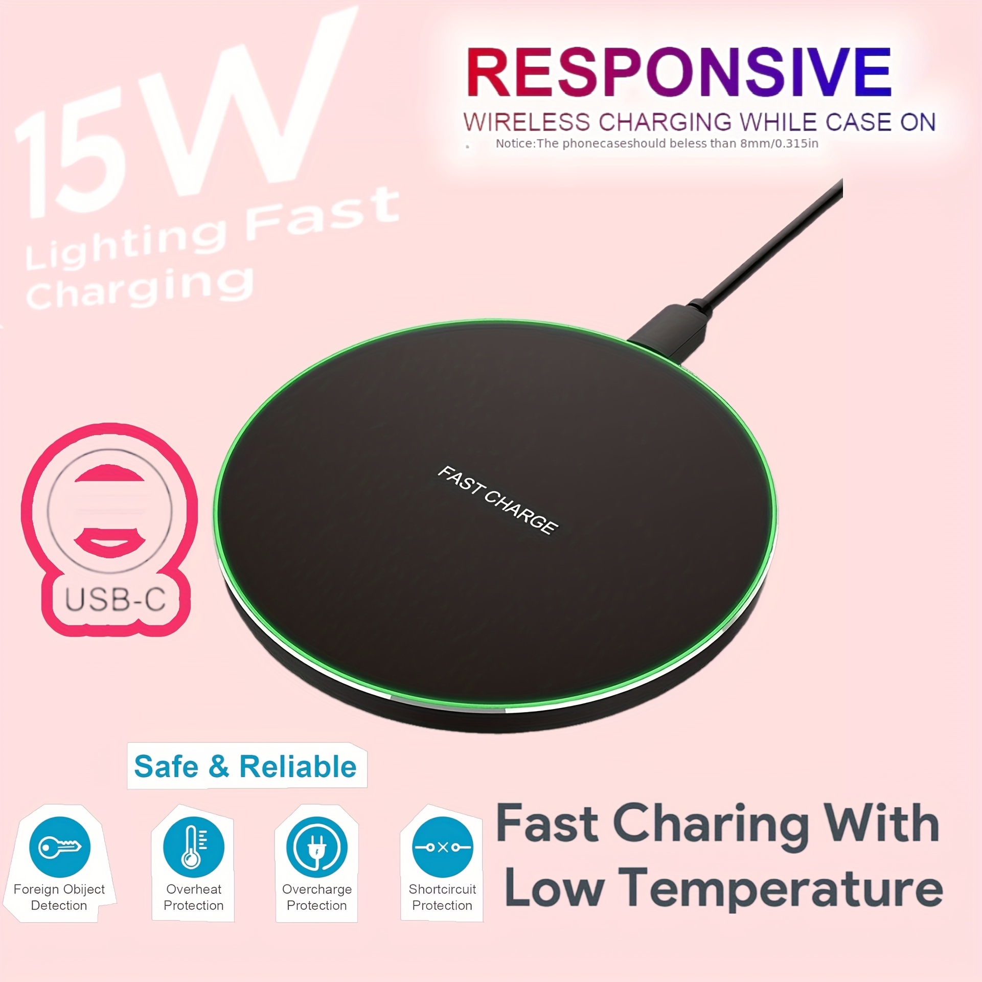 15W Wireless Charger, Suitable for Iphone 17 16 15 14 13 12 11 Pro Max, Other Phones, Inductive Wireless Charging Board, USB Type-C, Very Suitable for Office, Home, Travel, Black And White, Exquisite And Compact, Round And Lightweight Design - Image 5