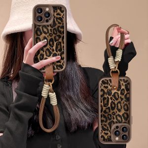 Premium Minimalist Leopard Print - Brown Leopard Print + Lanyard - Phone Case Compatible with iPhone 17 Pro Max/17 Pro/17 Air/17/16 Pro Max/16/16 Pro/16 Plus/15/15 Pro Max/15 Pro/15 Plus/11/12/13/14 Pro Max/11 Pro/11 Pro Max/12 Pro/12 Pro Max/13 Pro/13