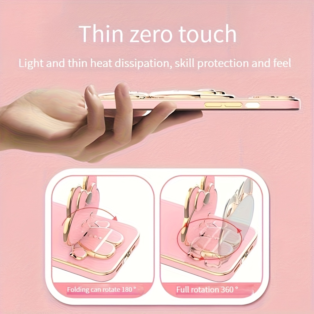 Phone Case - New Fashionable Phone Case Suitable for Iphone 11 12 13 14 15 16 16Pro 15Pro Max 16Plus Phone Case, Rabbit 3D Stand Ultra-Thin Electroplated Soft Phone Case Protective Case with Hand Chain