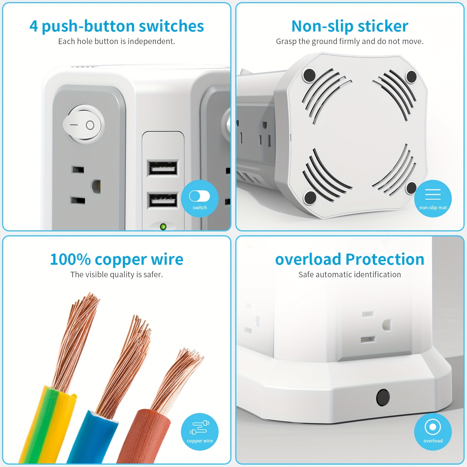 10ft/6ft Extension Cord with Multiple Outlets, 17in 1 Surge Protector, Power Board with USB Ports, 5 USB Interfaces, PD18W/20W Fast Charging, with A Night Light Multi Plug Outlet Charging Station, Suitable for Home Office And Dormitory Use