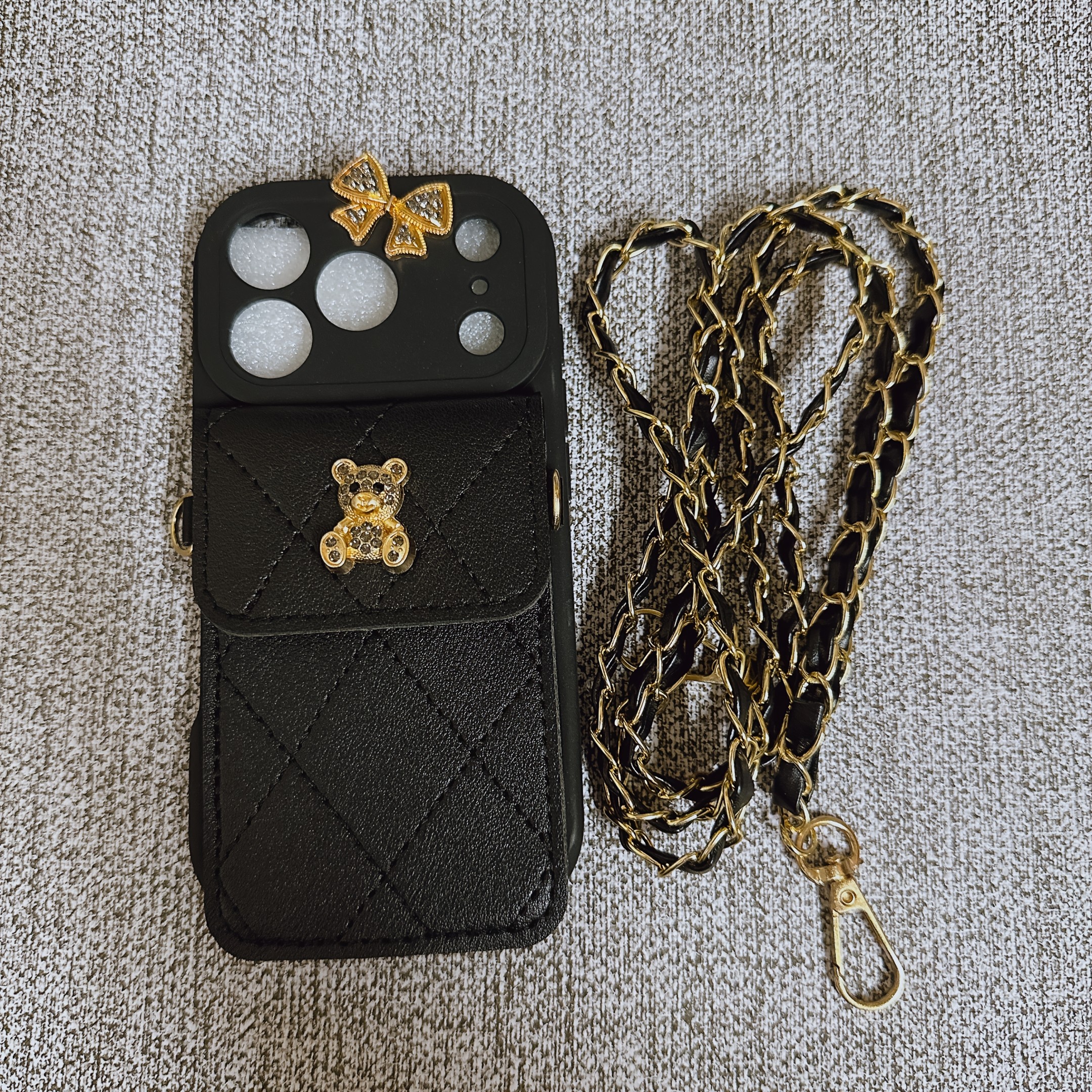 Phone Case - Stylish Cartoon Bear Bow Card Holder Phone Case with a Lanyard, Compatible with for Iphone 17/17 Pro/17 Air/17 Pro Max/16/15/14/13/12/11. This Anti-Fall Protective Cover Is a Trendy And Unique Accessory for Girls