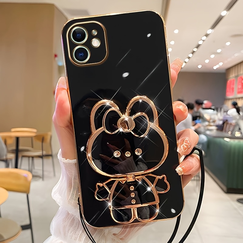Phone Case - New Fashionable Phone Case Suitable for Iphone 11 12 13 14 15 16 16Pro 15Pro Max 16Plus Phone Case, Rabbit 3D Stand Ultra-Thin Electroplated Soft Phone Case Protective Case with Hand Chain