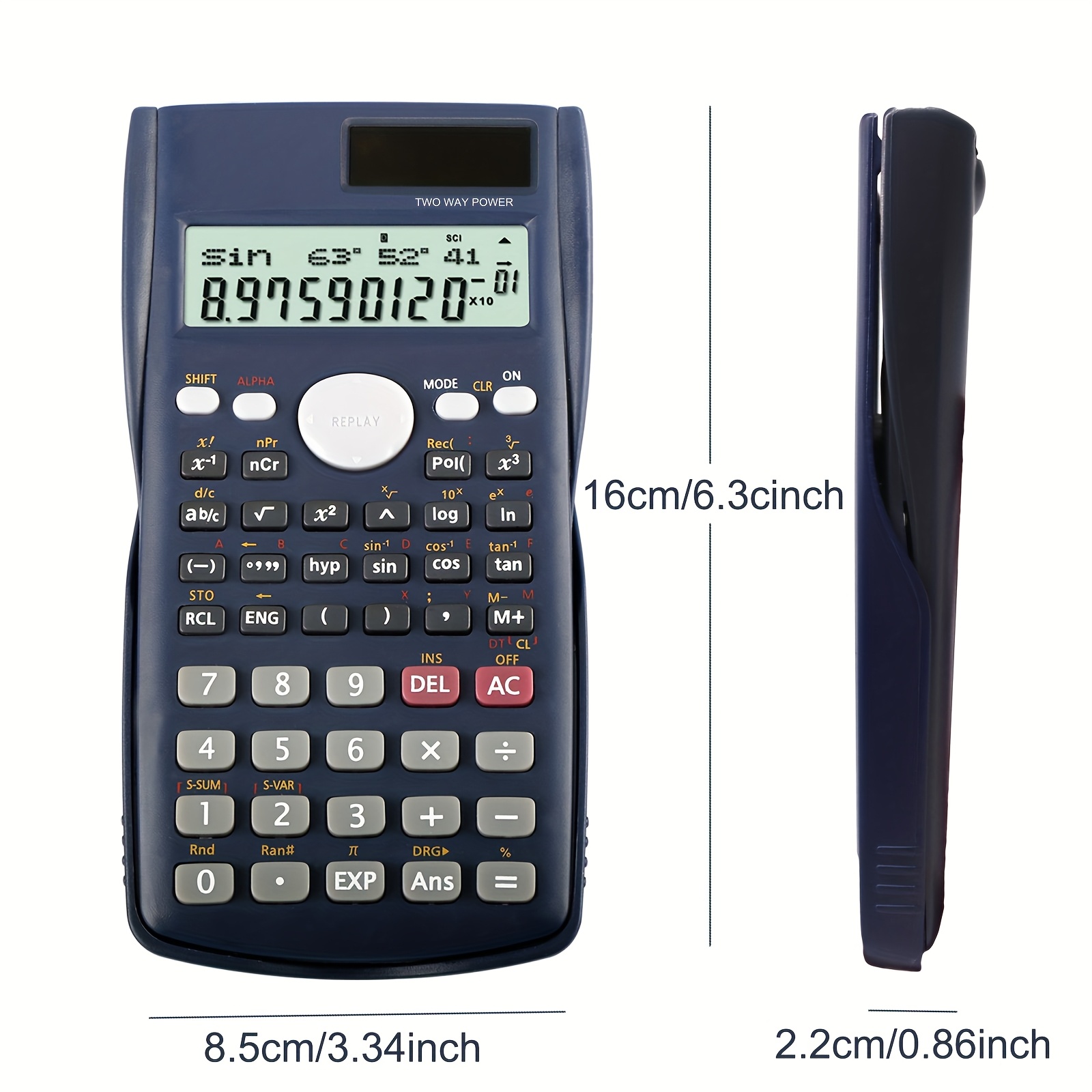 Scientific Calculator - 85MS Solar-Powered - with 2-Line LCD Display, Fraction & Statistical Calculations - Trigonometry & Logarithmic Functions for School, College, High School, Engineers & Math Students - Image 4