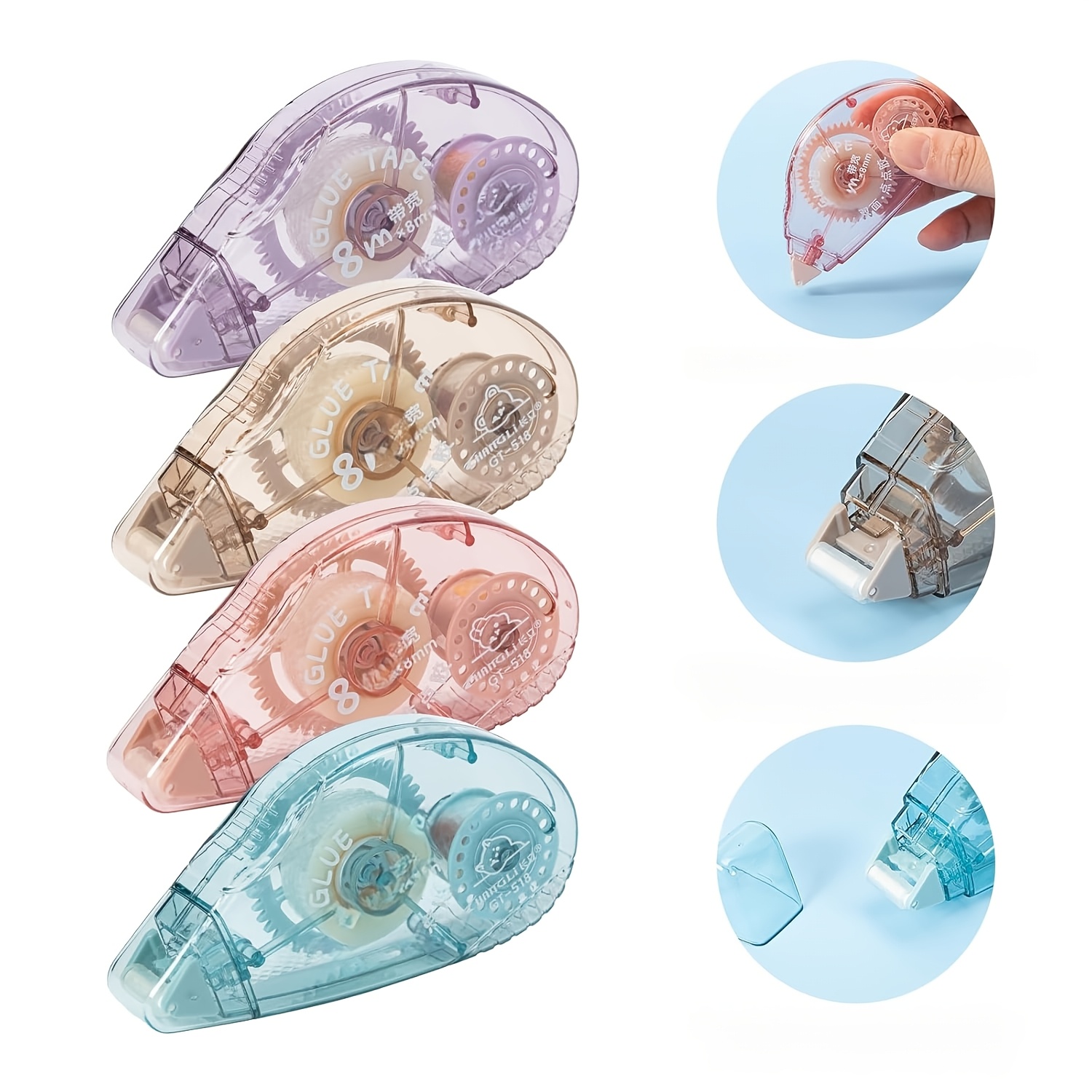 Non-Waterproof PE Material - 4-Pack Double-Sided Tape Rollers - Plastic Surface Compatible Adhesive Craft Tape - For Scrapbooking, School, Office Journaling Supplies