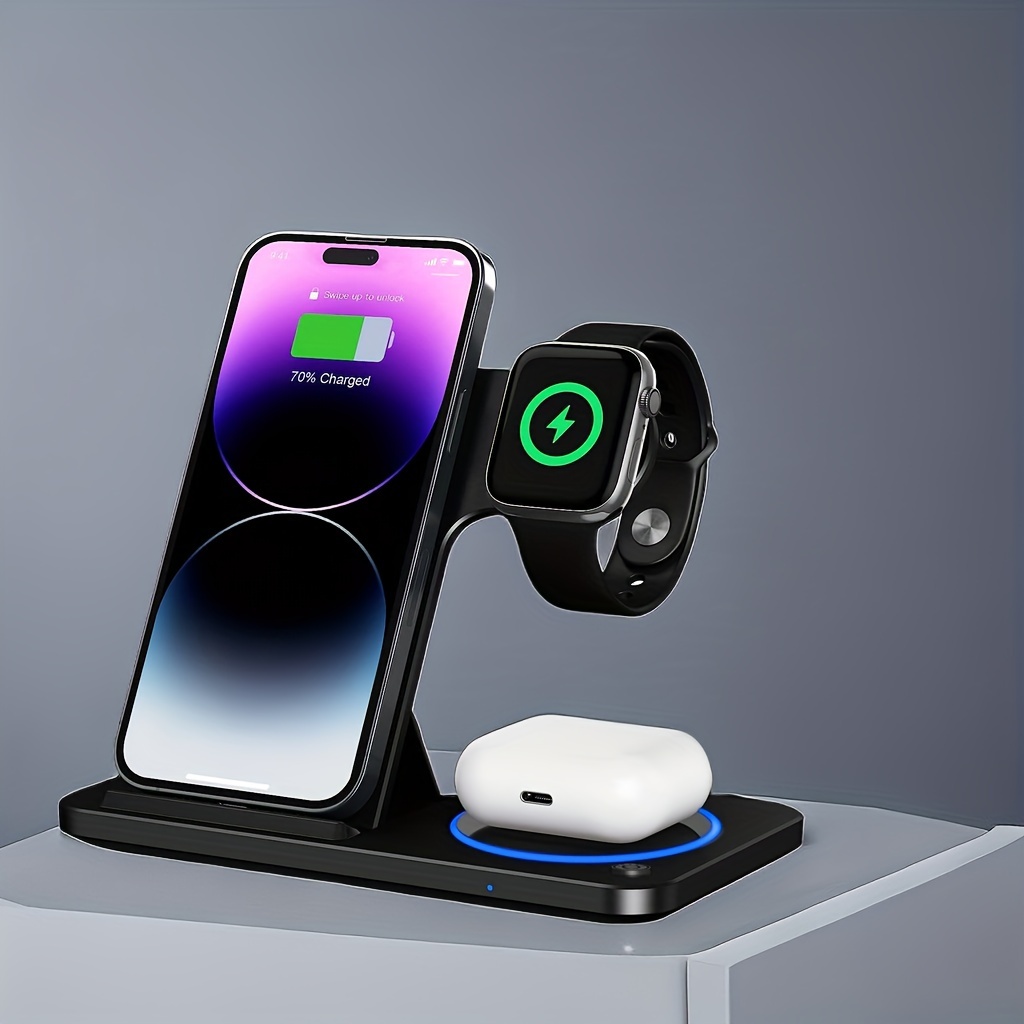 3 in 1 Foldable Wireless Charger, Fast Wireless Charging Station Stand Dock for Iphone 17/16/15/14/13/12/11/ Pro/Max/Mini/8/Plus/ X/XR/XS/X/SE, for Iwatch Ultra2/Ultra/9/8/7/6/ 5/4/3/2/1/SE, for Airpods 3/2/Pro2/Pro