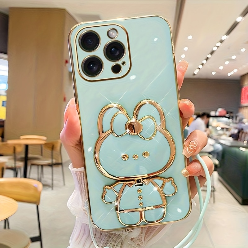 Phone Case - New Fashionable Phone Case Suitable for Iphone 11 12 13 14 15 16 16Pro 15Pro Max 16Plus Phone Case, Rabbit 3D Stand Ultra-Thin Electroplated Soft Phone Case Protective Case with Hand Chain
