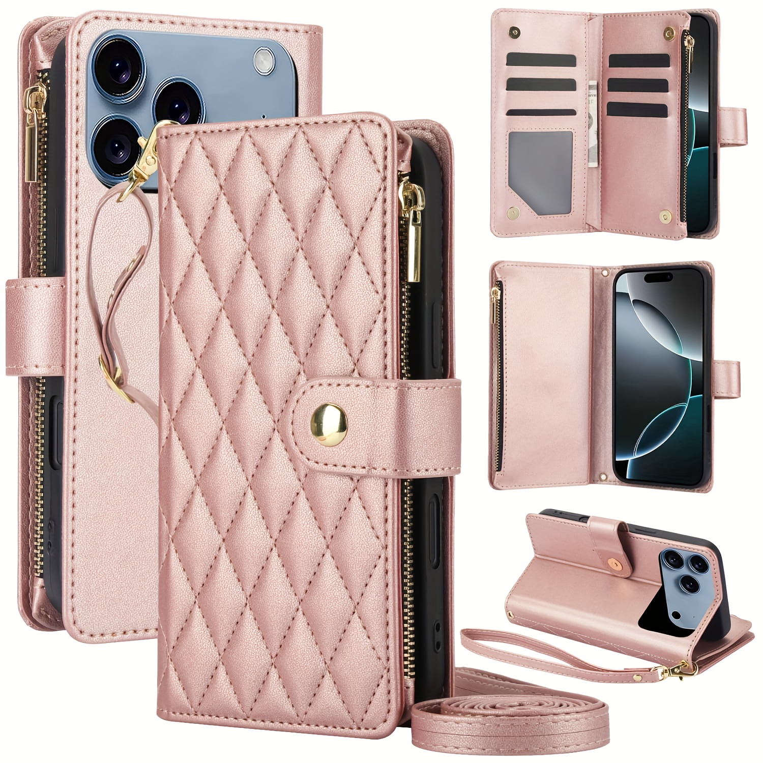 Wallet Case for iPhone 17/ 16e/ 16/ 15/ 14/ 13/ 12/ 11 Pro Max/ XR/ X/ XS/ XS Max/ 16 Plus/ 12 Mini/ 13 Mini/ SE 2020/ SE 2022/ Air 2025, Adjustable Crossbody Zipper Purse Case Card Holder with Kickstand Detachable Wrist Strap, Flip Folio Case - Image 41