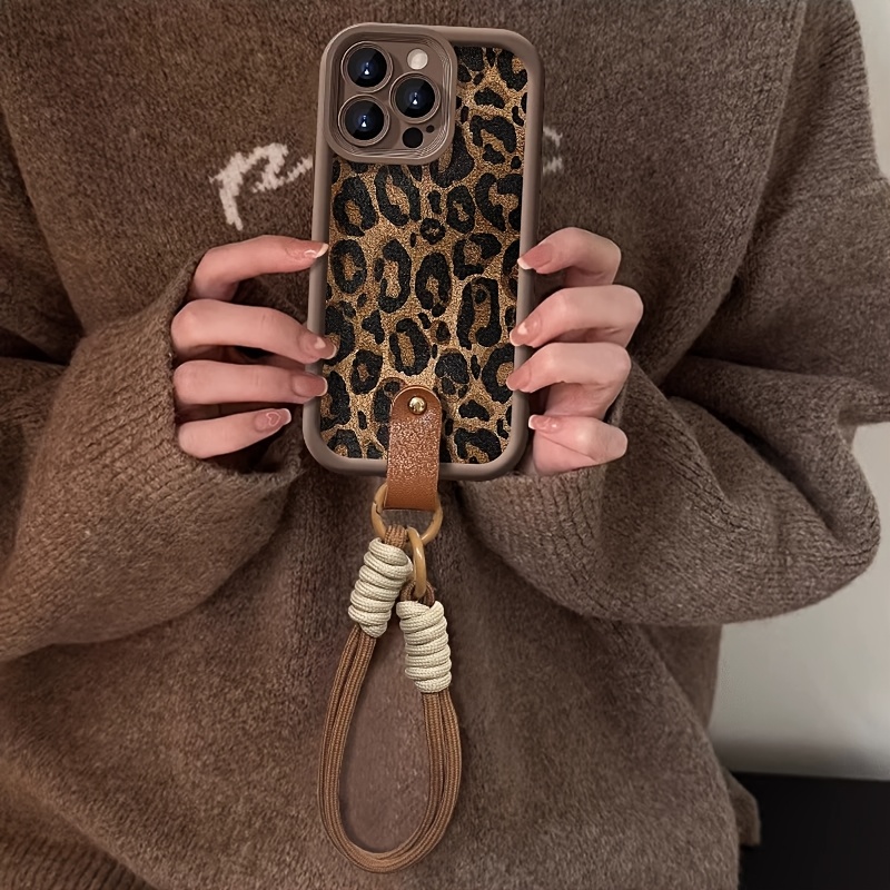 Premium Minimalist Leopard Print - Brown Leopard Print + Lanyard - Phone Case Compatible with iPhone 17 Pro Max/17 Pro/17 Air/17/16 Pro Max/16/16 Pro/16 Plus/15/15 Pro Max/15 Pro/15 Plus/11/12/13/14 Pro Max/11 Pro/11 Pro Max/12 Pro/12 Pro Max/13 Pro/13