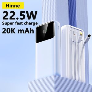 Hinne 20000mAh Portable Power Bank, Fast Charger, Equipped with Type-C/USB/Micro Cable, Emergency Backup Battery Pack for Mobile Phones And Watches, Outdoor Power Supply