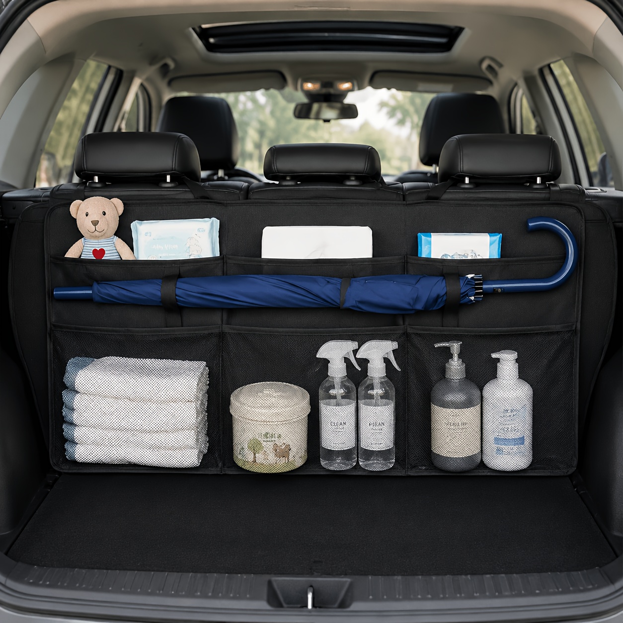 Large Car Trunk Storage Bag with Oxford Fabric Multi-Pocket Design, Hanging Space-Saving, Universal High Capacity, Suitable for SUVs, Trucks, and Off-Road Vehicles, Fits Various Items