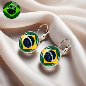 Brazilian Flag Earrings, Fluorescent and Luminous Styles, Alloy Material with Glass Inlay, Fashionable Gift for Women, Daily Wear Accessories