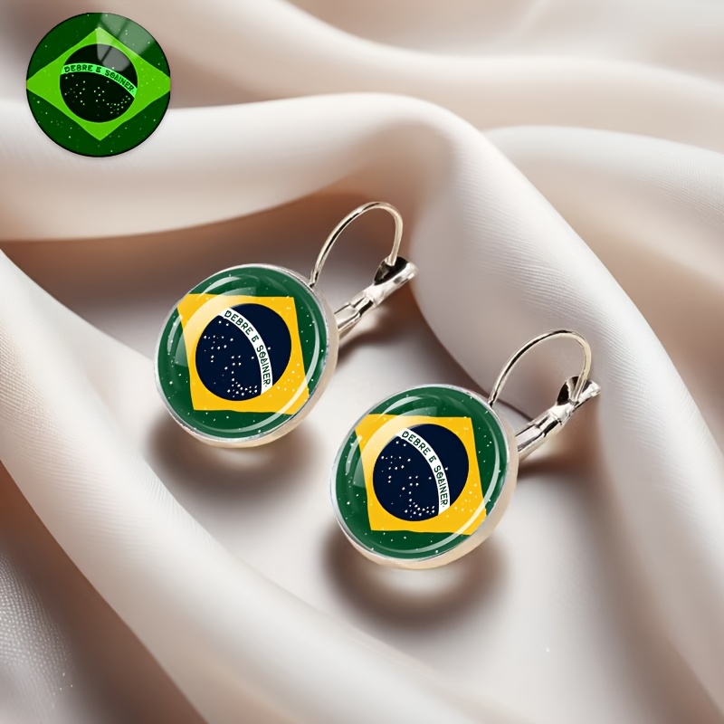 Brazilian Flag Earrings, Fluorescent and Luminous Styles, Alloy Material with Glass Inlay, Fashionable Gift for Women, Daily Wear Accessories