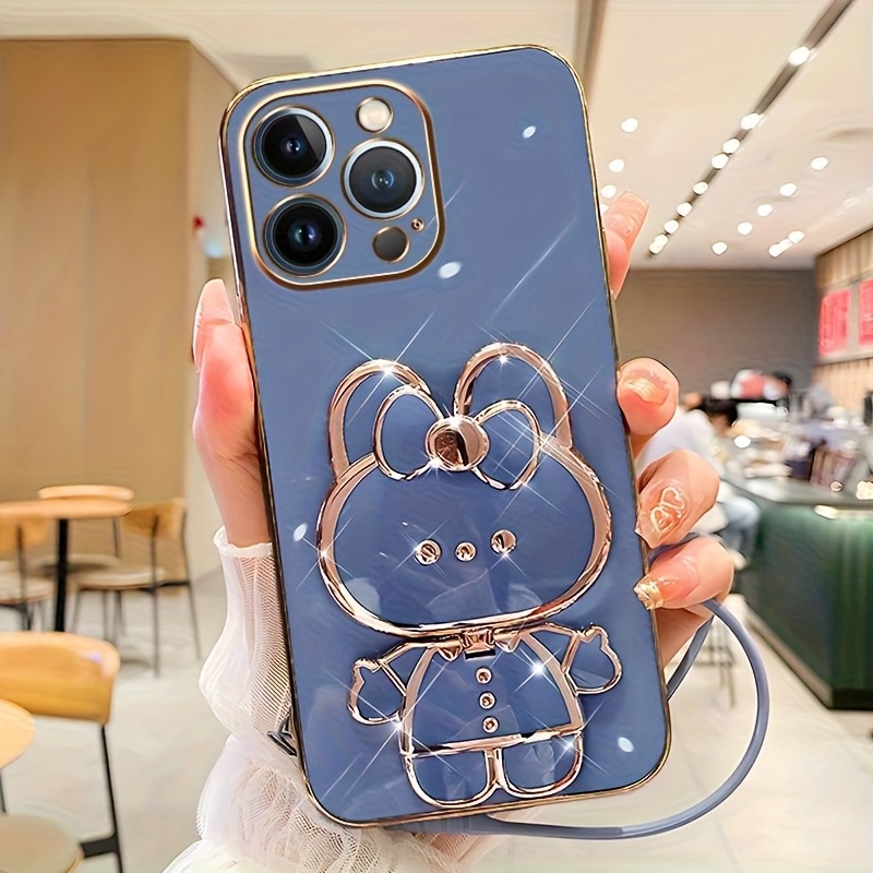Phone Case - New Fashionable Phone Case Suitable for Iphone 11 12 13 14 15 16 16Pro 15Pro Max 16Plus Phone Case, Rabbit 3D Stand Ultra-Thin Electroplated Soft Phone Case Protective Case with Hand Chain
