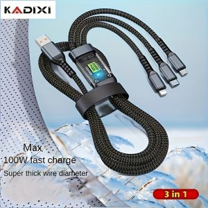 100W Max Multi Charging Cable 3In 1 Multi USB Charger Fast Charging Cable, Multi Charging Cable 3In 1 Multi Iphone Charger Cable Nylon Braided Mfi Universal USB Fast Charging Cord with Type-C/Usb C Micro Lightning for Phone Ipad Iphone