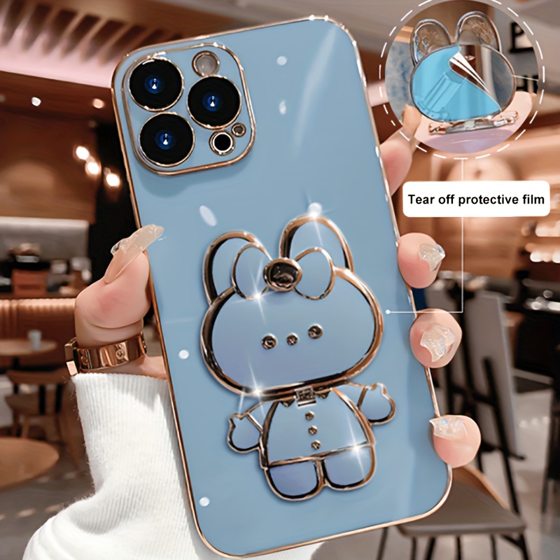 Phone Case - New Fashionable Phone Case Suitable for Iphone 11 12 13 14 15 16 16Pro 15Pro Max 16Plus Phone Case, Rabbit 3D Stand Ultra-Thin Electroplated Soft Phone Case Protective Case with Hand Chain