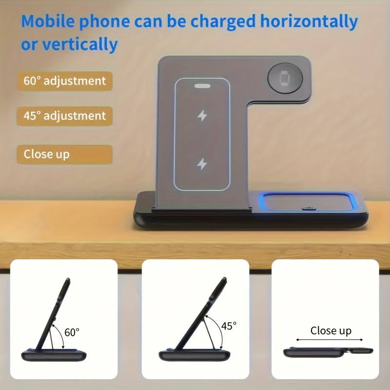 3-In-1 Fast Wireless Charging Station, 15W Foldable Charger Stand, for Iphone 15/14/13/12/11/Pro/Max/Mini/Plus/X/Xr/Xs/Max/Se/8/Plus, Iwatch 1-9, Airpods 3/2/Pro - USB Connector, Lightweight Design, USB Power, Efficient Charging, Compact Design