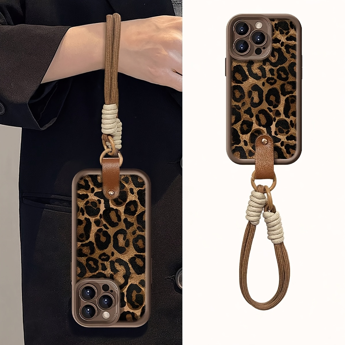 Premium Minimalist Leopard Print - Brown Leopard Print + Lanyard - Phone Case Compatible with iPhone 17 Pro Max/17 Pro/17 Air/17/16 Pro Max/16/16 Pro/16 Plus/15/15 Pro Max/15 Pro/15 Plus/11/12/13/14 Pro Max/11 Pro/11 Pro Max/12 Pro/12 Pro Max/13 Pro/13 - Image 2