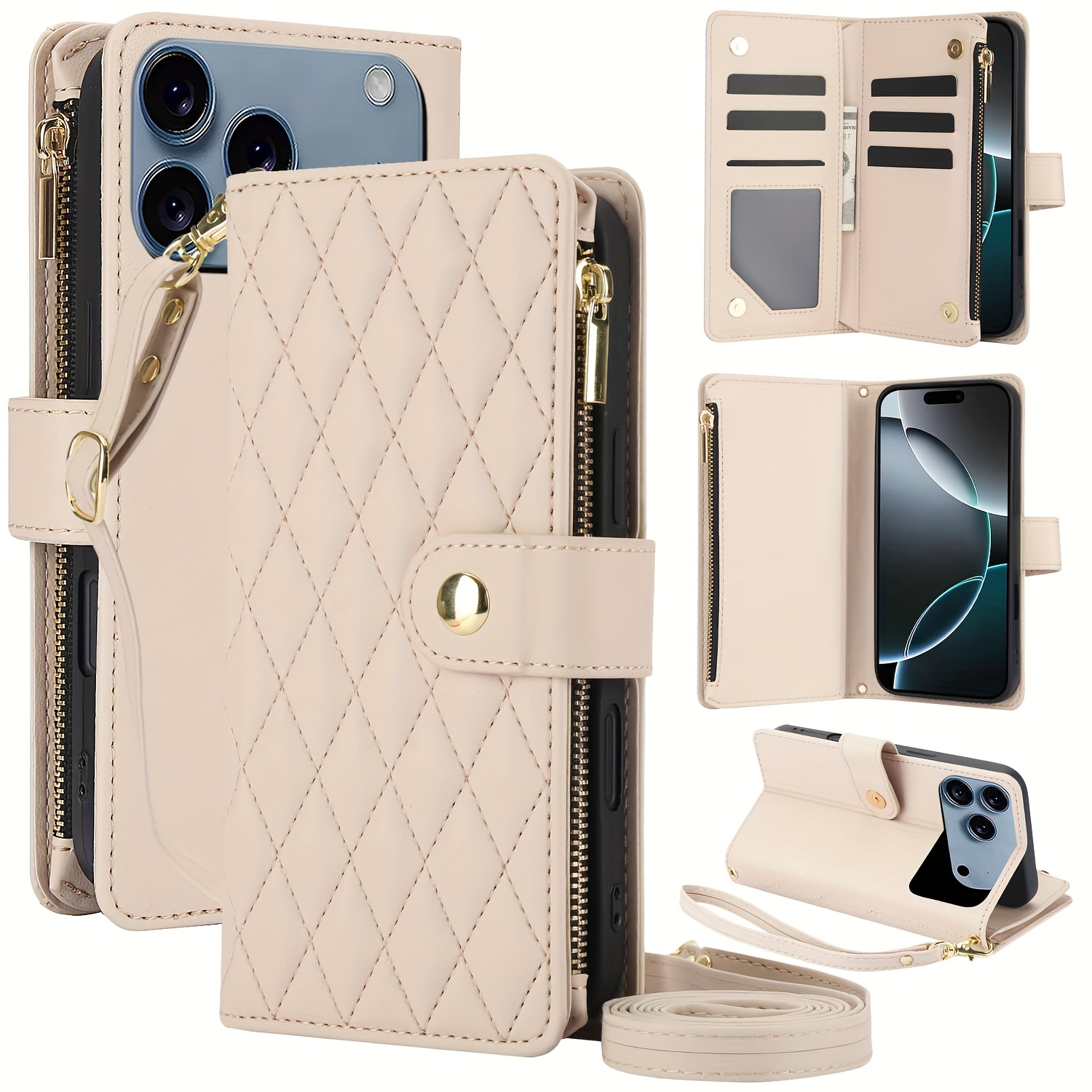 Wallet Case for iPhone 17/ 16e/ 16/ 15/ 14/ 13/ 12/ 11 Pro Max/ XR/ X/ XS/ XS Max/ 16 Plus/ 12 Mini/ 13 Mini/ SE 2020/ SE 2022/ Air 2025, Adjustable Crossbody Zipper Purse Case Card Holder with Kickstand Detachable Wrist Strap, Flip Folio Case - Image 40
