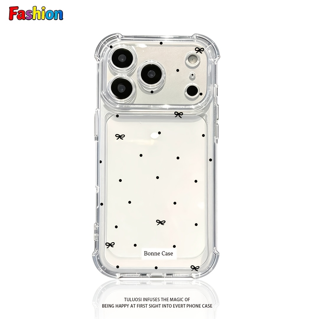 Phone Case: Simple Black Polka Dot Bow Transparent Phone Case, Suitable for iPhone 17/16/15/14/13/12/11 Pro Max Series Four Corner Anti Drop Protective Case, Lightweight and Fashionable, Creative Pattern Design, Exquisite Gift for People/personal Use