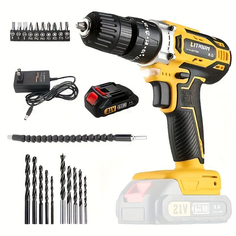 Heavy Duty Rotary Hammer Drill SDS Plus, 1 Battery/No Battery, Suitable for Concrete And Brick Walls, Dual-Mode Power Adjustment, Essential for Home Decoration And Construction, Equipped with Carry Case And Drill Bits, Great Gift for Handyman
