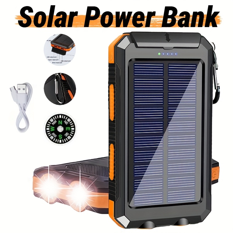 20000Mah Solar Power Bank, Solar Charger, Outdoor High-Capacity Battery Pack, Usb/Usb-C/Micro USB, Compatible with All Phones, Fast Charging, Dual LED Flashlight Compatible with Outdoor And Camping, Compass And Backpack Hook, Portable Power Bank - Image 8