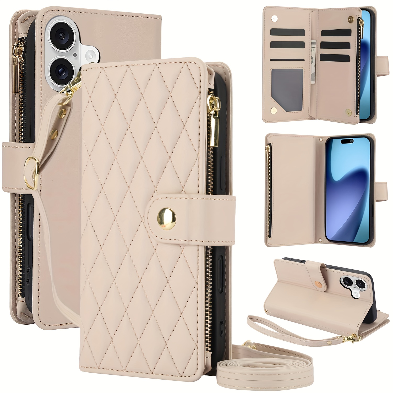Wallet Case for iPhone 17/ 16e/ 16/ 15/ 14/ 13/ 12/ 11 Pro Max/ XR/ X/ XS/ XS Max/ 16 Plus/ 12 Mini/ 13 Mini/ SE 2020/ SE 2022/ Air 2025, Adjustable Crossbody Zipper Purse Case Card Holder with Kickstand Detachable Wrist Strap, Flip Folio Case - Image 47