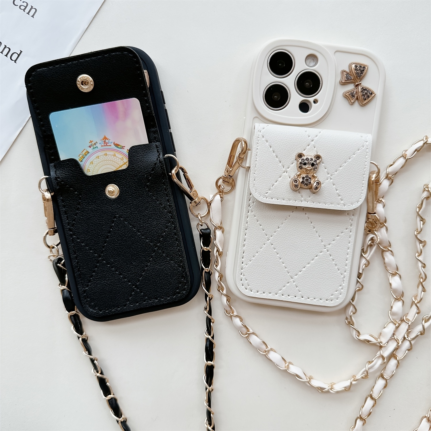 Phone Case - Stylish Cartoon Bear Bow Card Holder Phone Case with a Lanyard, Compatible with for Iphone 17/17 Pro/17 Air/17 Pro Max/16/15/14/13/12/11. This Anti-Fall Protective Cover Is a Trendy And Unique Accessory for Girls