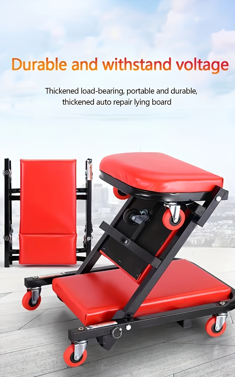 Auto Repair Bench with Roller Moving Tool Tray(Sold Separately), 2-in-1 Track, 36inch; Z Track Seat, Load Capacity Garage Chair Adjustable Rolling Folding Track ; Wheels.A Gift for the Family